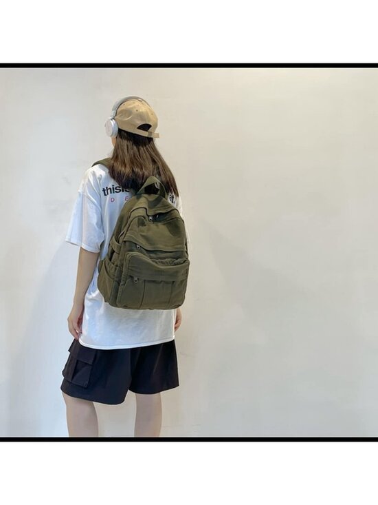 Stylish Vintage Green Canvas Laptop Backpack for Women | Travel & School Use main image 6